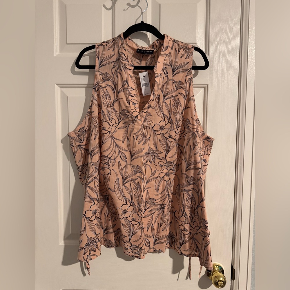 Lane Bryant Peach and Navy Floral Blouse
